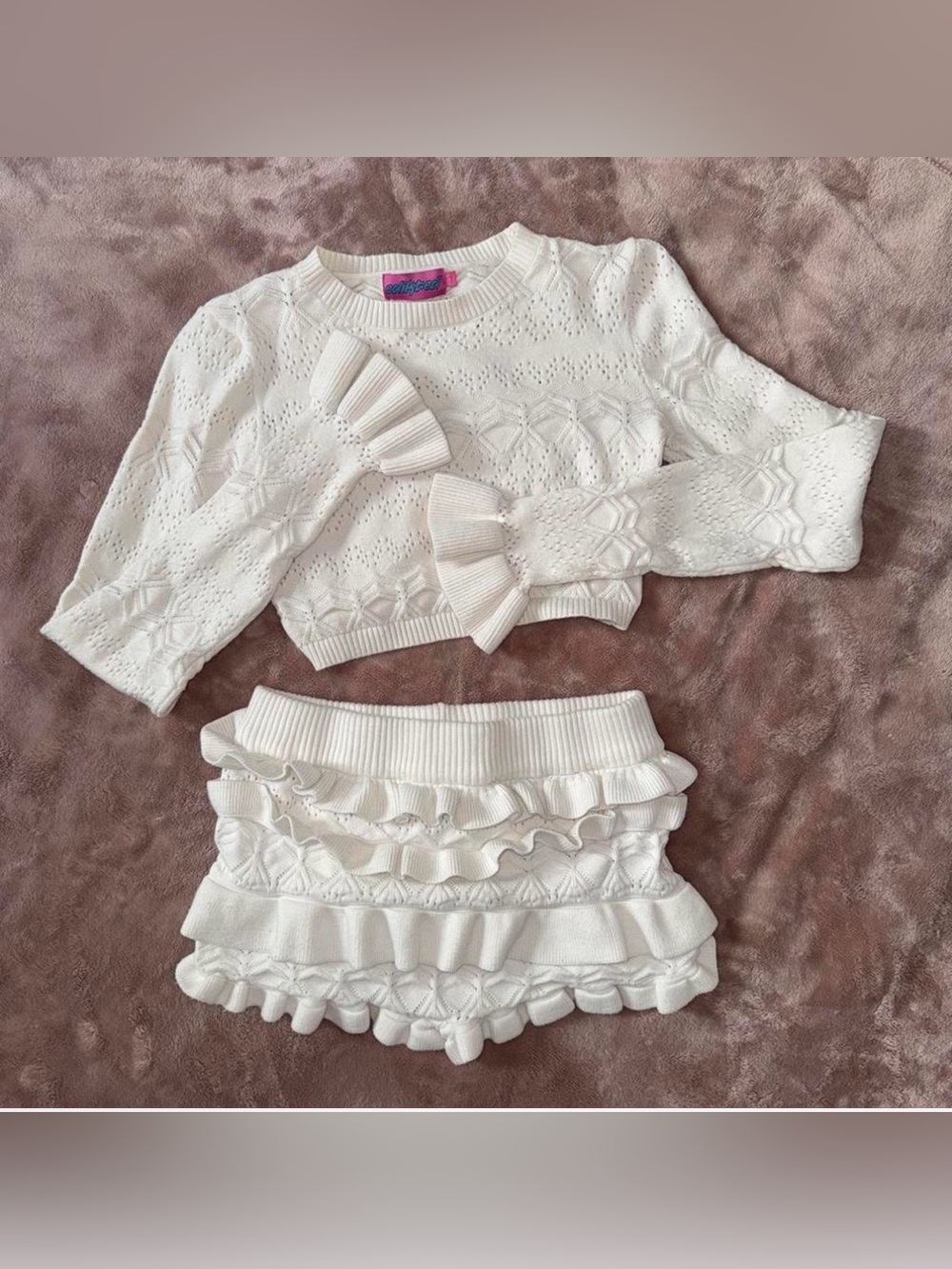 Edikted White Ruffled Knit Sweater Set